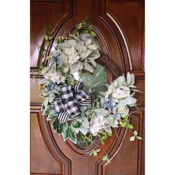 20in Artificial Lambs Ear Wreath for Home Decoration - Picture 3 of 4
